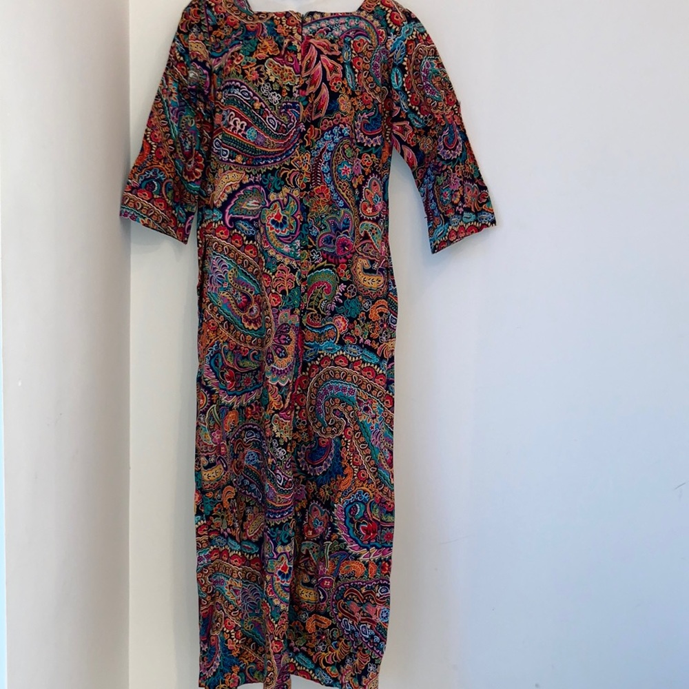 Vintage Colorful Paisley Print  Dress Robe Size  Small